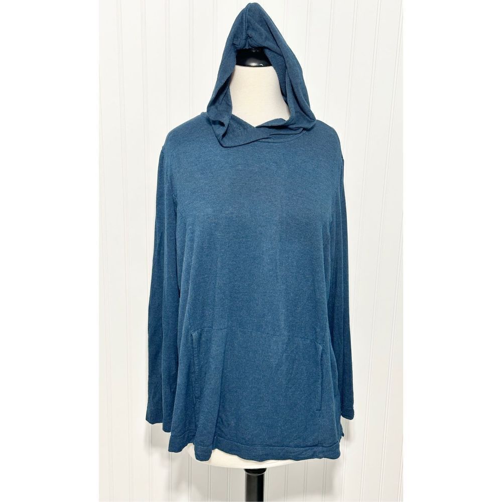 J. Jill Pure Jill Women's Tranquility‎ Fleece Comfort Hoodie Sweater Blue Large